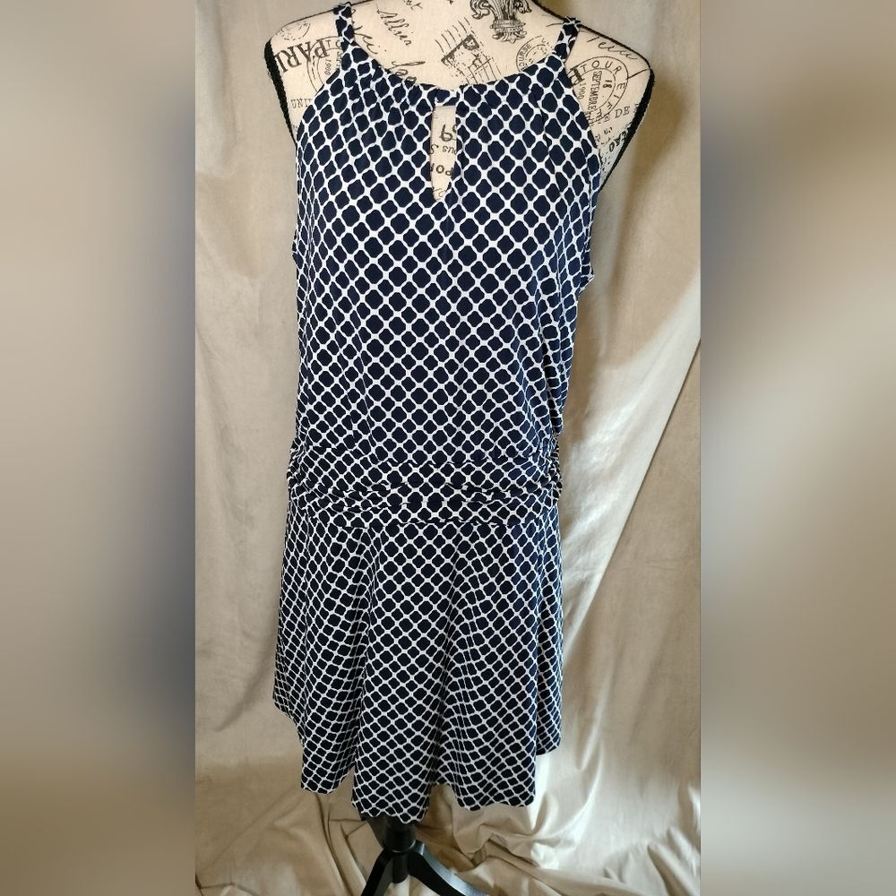 NWOT! Valerie Bertinelli Sleeveless Navy & White Dress. Size 14